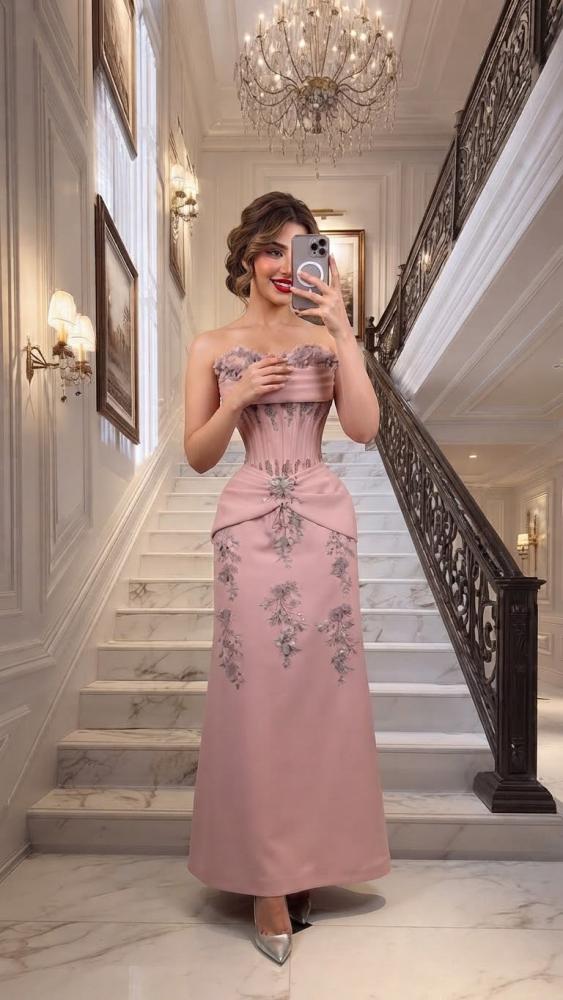 فستان سهره اللون لحمي باربي وكلفه سهره مورده من متجر جوهره LF
