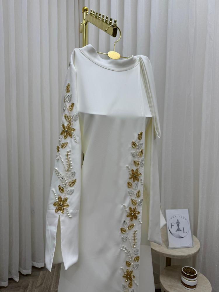 White color jalabiya, fabric type Barbie, hand embroidery from Jewel store QU FR
