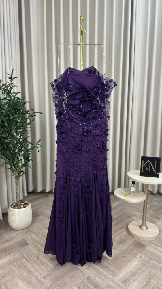 Evening dress purple color fabric evening from store Huwara KN