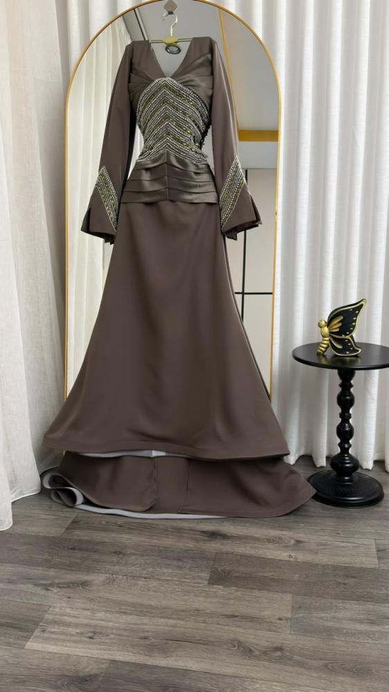 فستان سهره اللون رمادي باربي اصلي درجه اولى بتطريز يدوي راقي من متجر جوهره FH