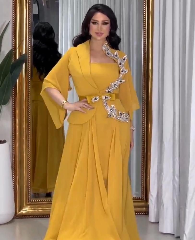فستان كموني جورجيت تطريز يدوي راقي