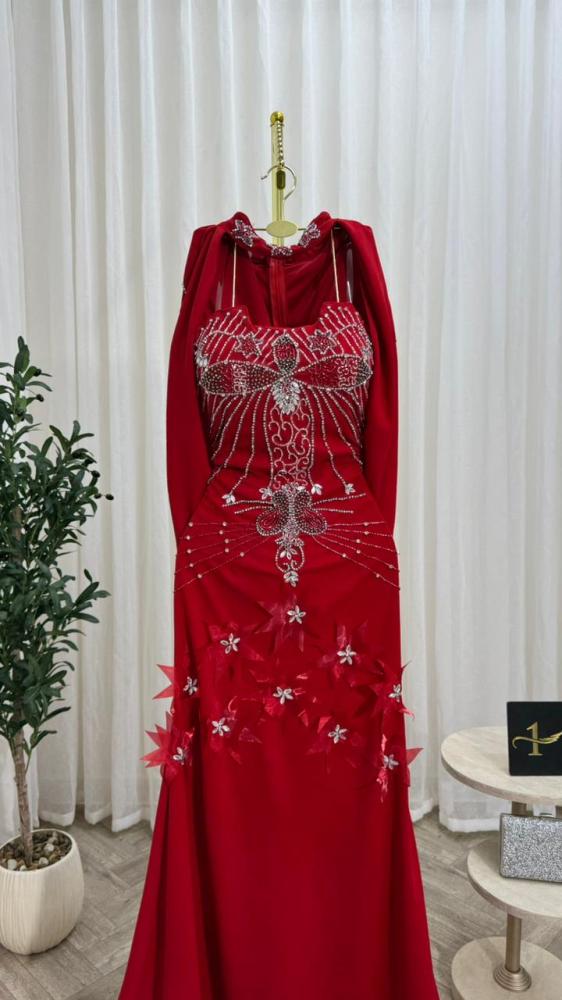 Evening dress in maroon color crepe stretch from Jowhara store NO