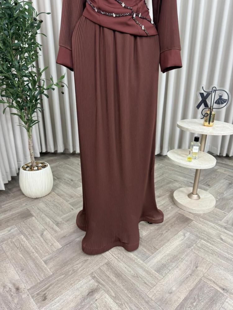 فستان سهره اللون بني باربي على شيفون   من متجر جوهره X