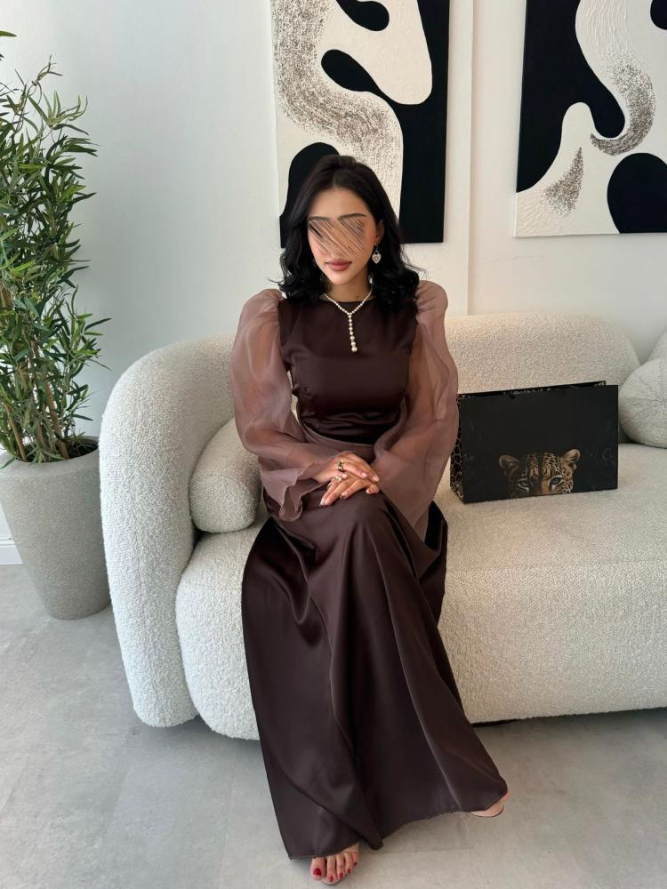فستان سهره اللون بني قماش ستان  اورجنزا   من متجر  جوهره FR