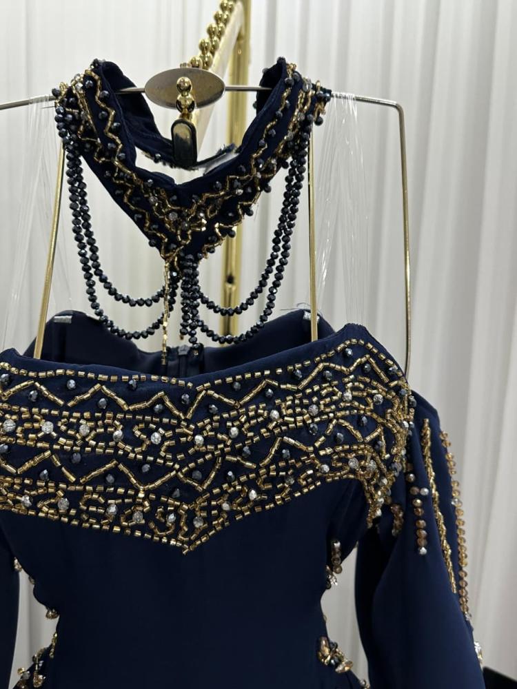 Evening dress navy color material Barbie hand embroidery from Jewel BS store