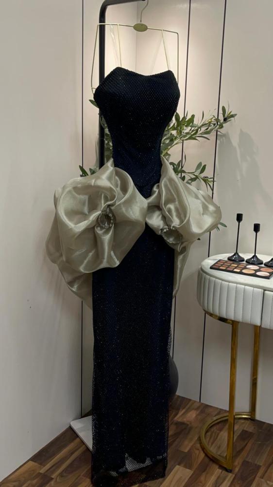 Evening dress black color mesh and zircon stones from Jewel store MN