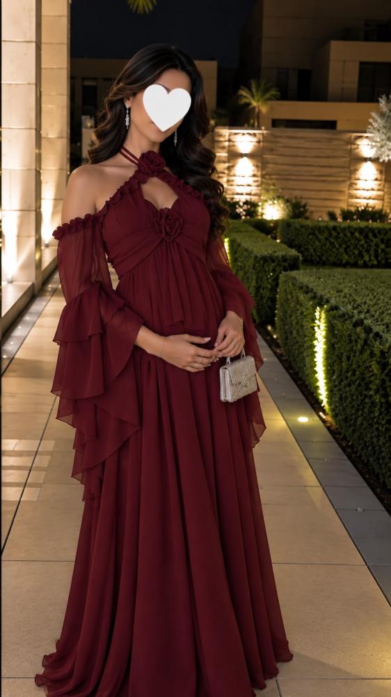 فستان سهره اللون  عودي سماوي قماش جورجيت كوري  بطانه    من متجر جوهره QN