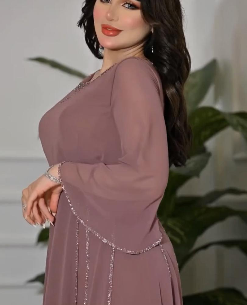فستان ناعم شيفون جورجيت لحمي و بنفسجي