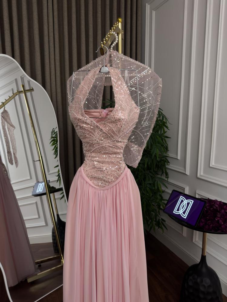Evening dress pink color evening dress chest embroidery cost chiffon flared and jacket from Jewel D store