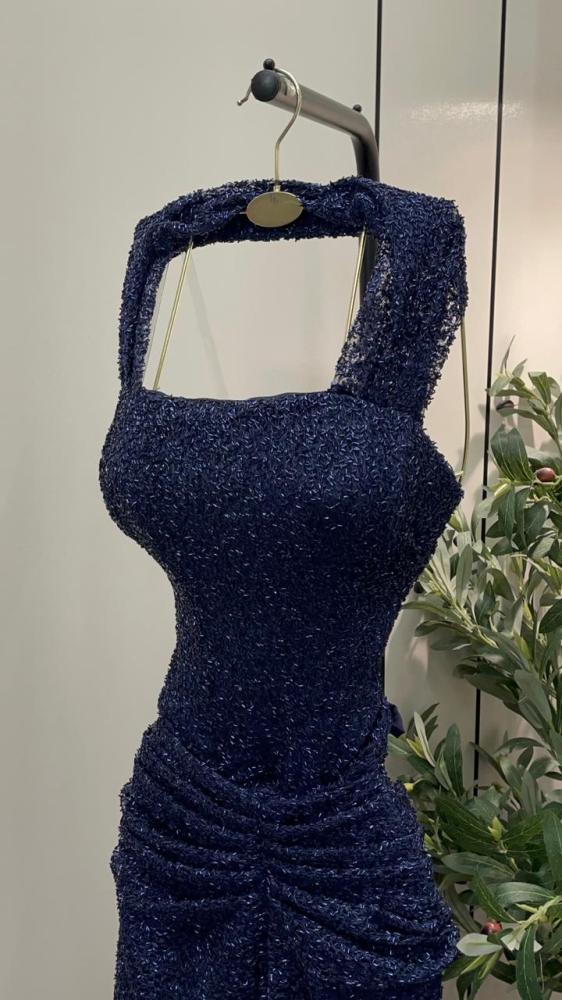 Evening dress in navy color, evening dress with bead embroidery from Jawhara LF store