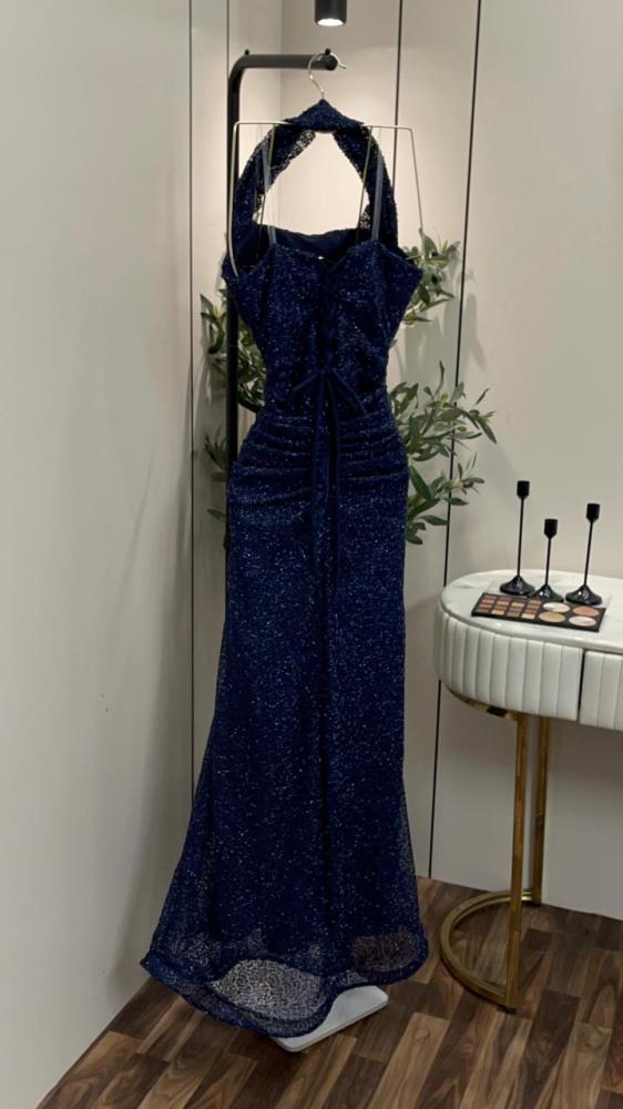 Evening dress in navy color, evening dress with bead embroidery from Jawhara LF store