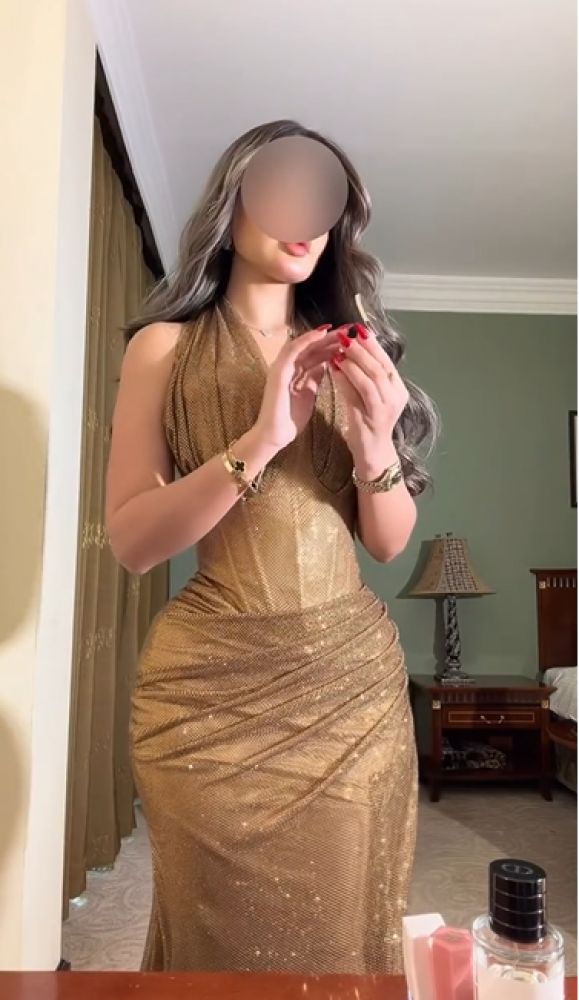 فستان سهره  اللون  ذهبي شبك وفصوص زركون من متجر جوهره MN