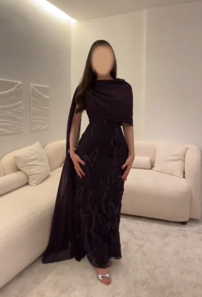 فستان سهره اللون ليلكي ورد وشيفون وبطانه باربي من متجر جوهره MN