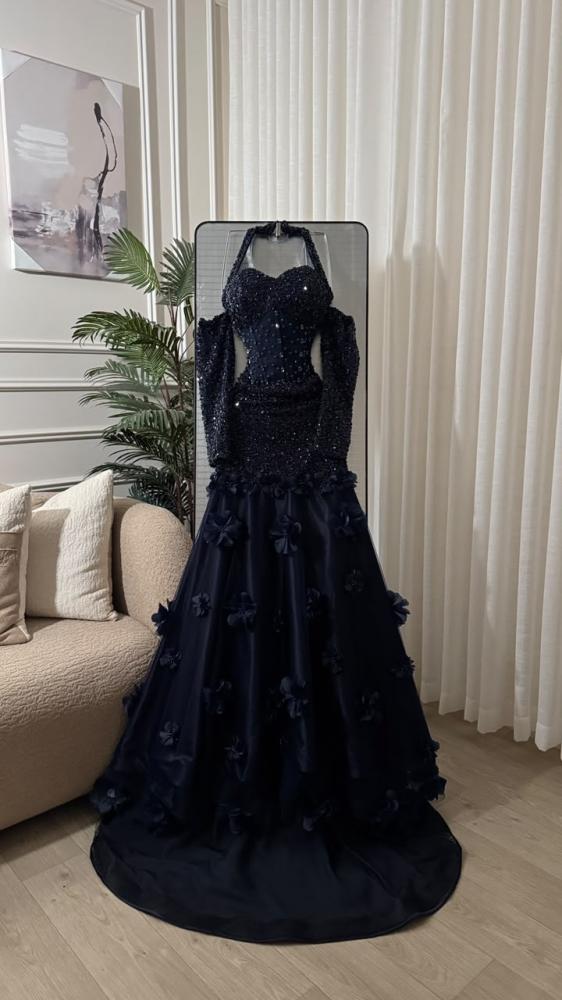 Evening dress in flesh color with beaded embroidery, crystal flower embroidery, cut lace, beaded tulle, tulle, from Jowhara MN D LA store