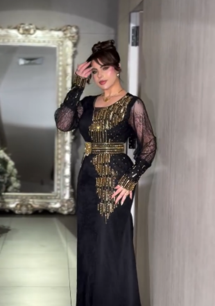 فستان سهره  اللون اسود  باربي مع دانتيل  تطريز يدوي  من  متجر جوهره BS