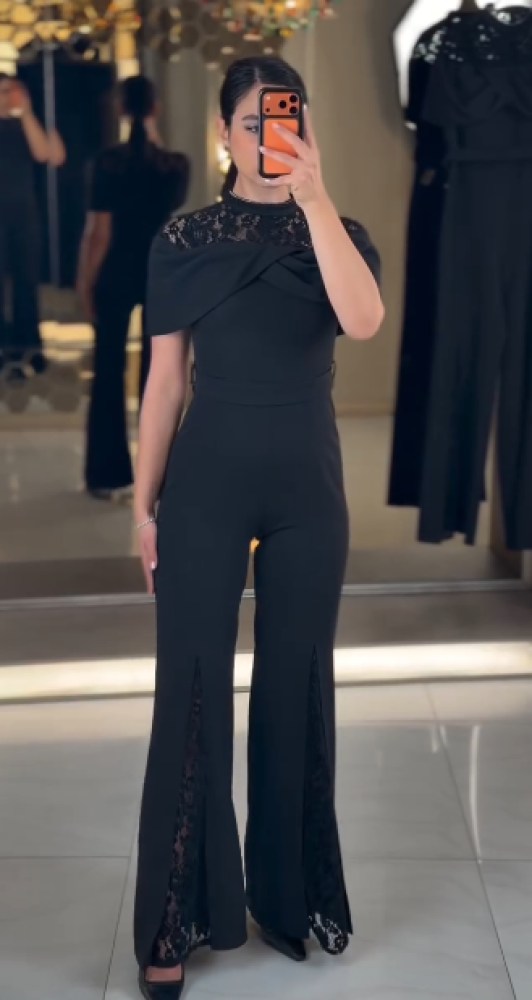 Black color jumpsuit with embroidery from Jewel LS store