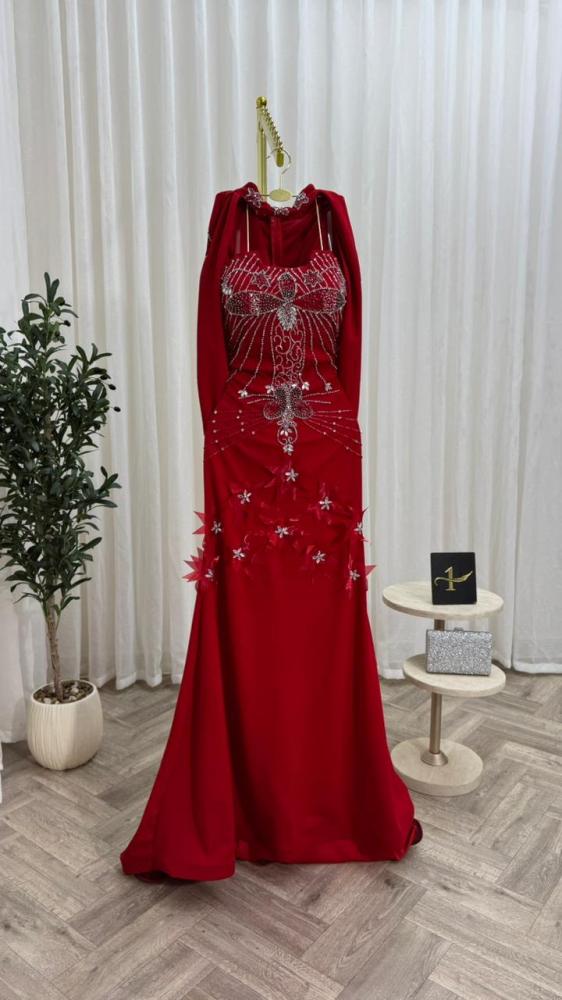 Evening dress in maroon color crepe stretch from Jowhara store NO