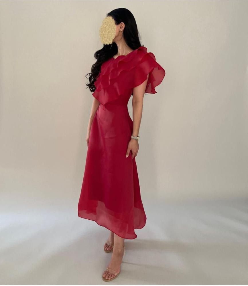 Soft short dress in colors (red - white) fabric Organza