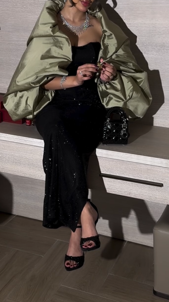 Evening dress black color mesh and zircon stones from Jewel store MN