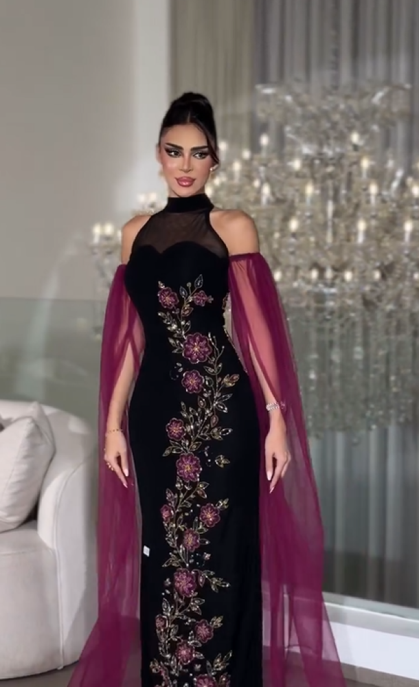 فستان سهره اللون اسود خرز وجوخ  من متجر جوهره MN FH