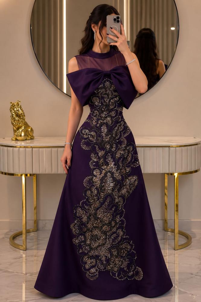 فستان سهره  اللون ليلكي قماش شك ورد سهره راقي على اورجنزا باربي اصلي درجه اولى من  متجر جوهره TR
