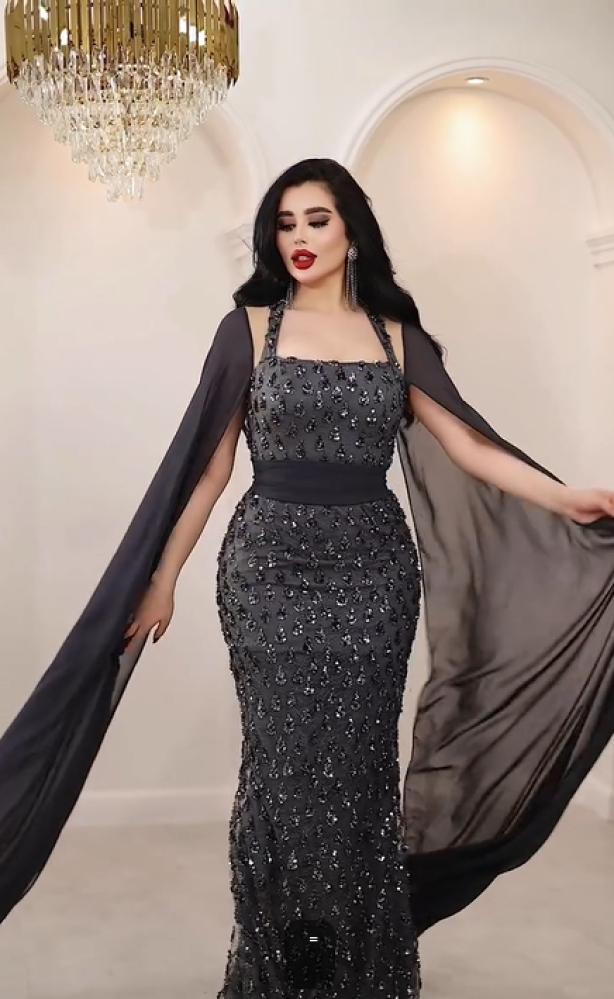 فستان سهره اللون  اسود  شك ترتر  ⁠بطانه تفته   شيفون⁠من متجر جوهره FH