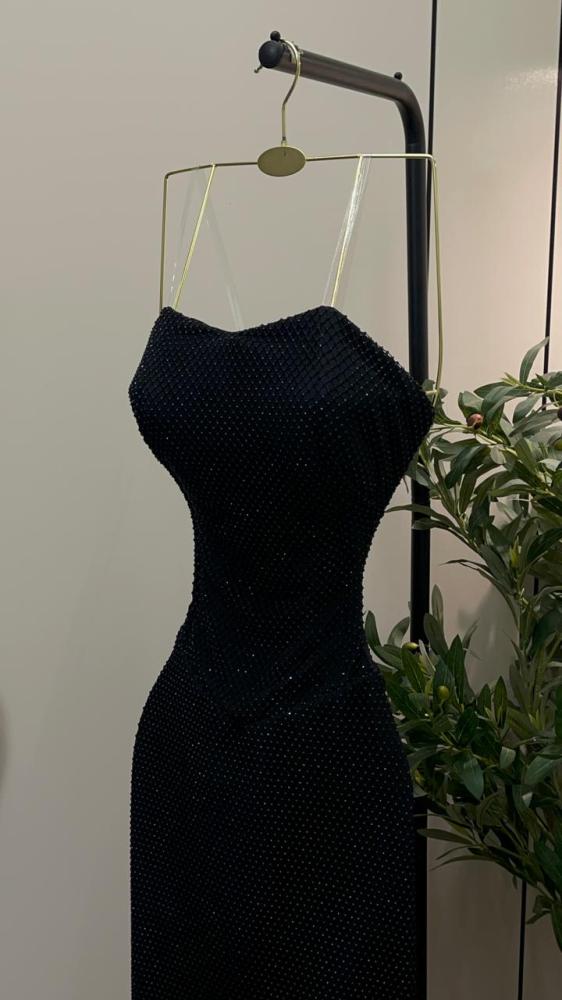 Evening dress black color mesh and zircon stones from Jewel store MN