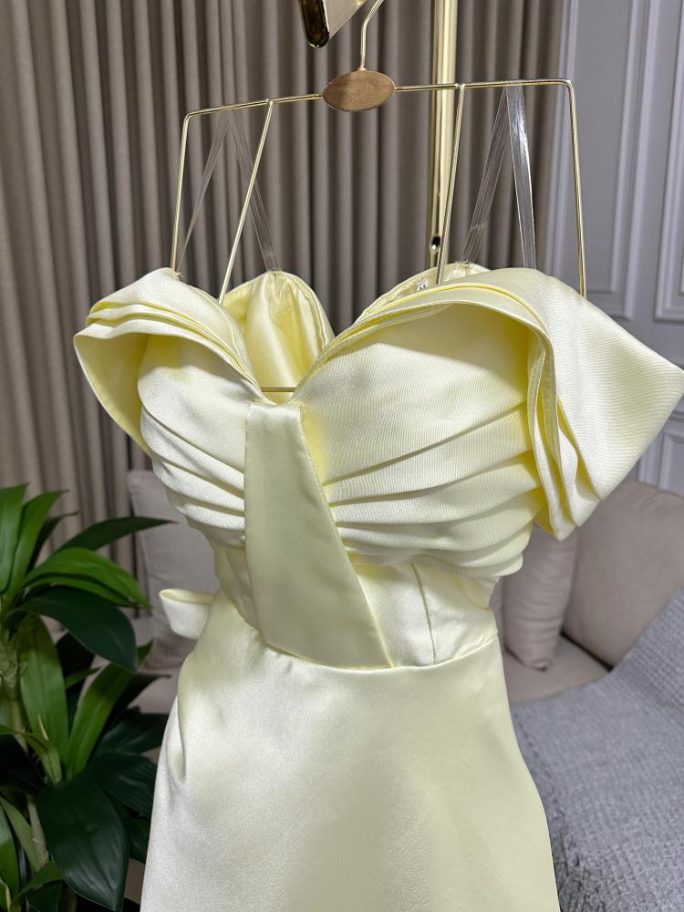 Evening dress yellow material Mikado from Jewel store