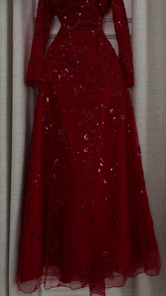 فستان سهره اللون  عودي  تل خرز بطانه تفته من متجر  جوهره   LA