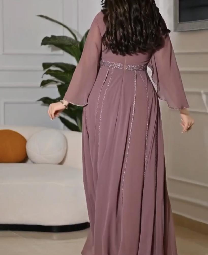 فستان ناعم شيفون جورجيت لحمي و بنفسجي