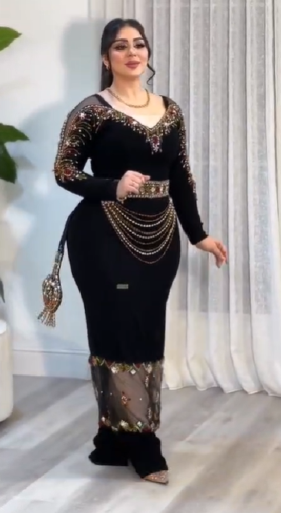 فستان سهره اللون  اسود  باربي مع تل تطريز يدوي من متجر  جوهره  BS