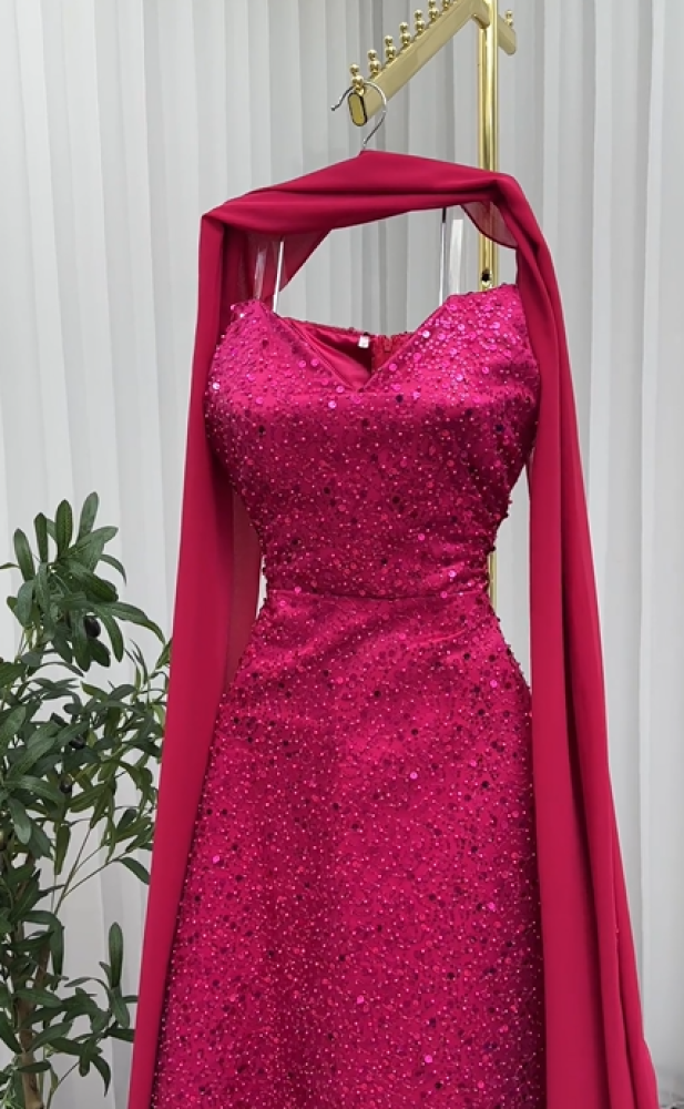 Evening dress in fuchsia color with shawl EF