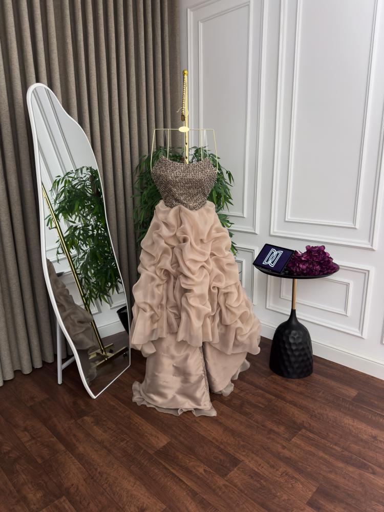 Evening dress, chest, hand embroidery, flared, gazar, from Jewel Store D