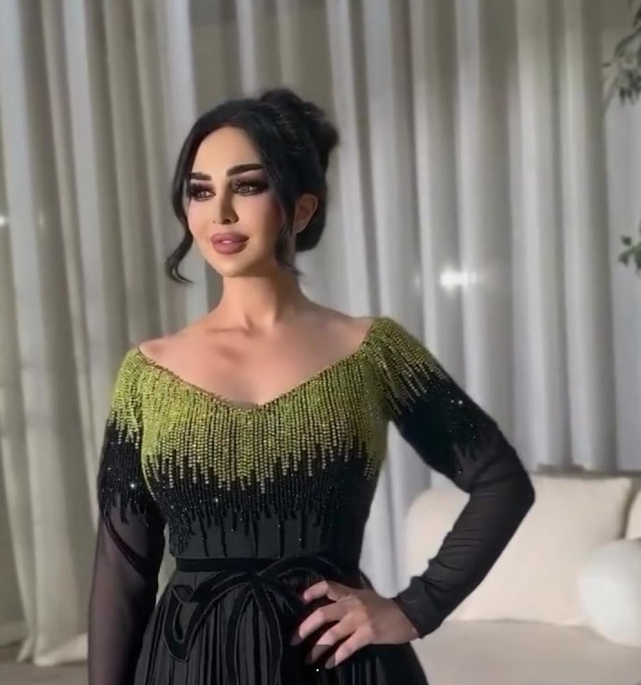 فستان اسود و اصفر الخامه شيفون من متجر جوهره HR