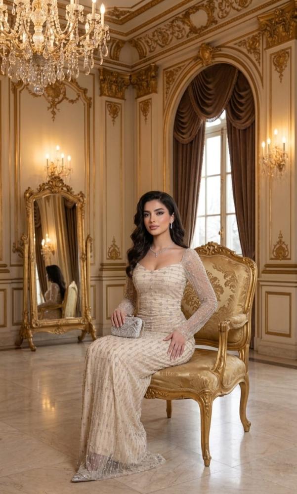 فستان سهره اللون  بيج  كلفه  باربي  من متجر  جوهره LS
