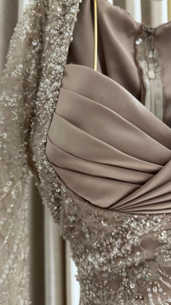 فستان سهره اللون  بيج رمادي (تاوب).تل خرز  تفته  من متجر جوهره LA