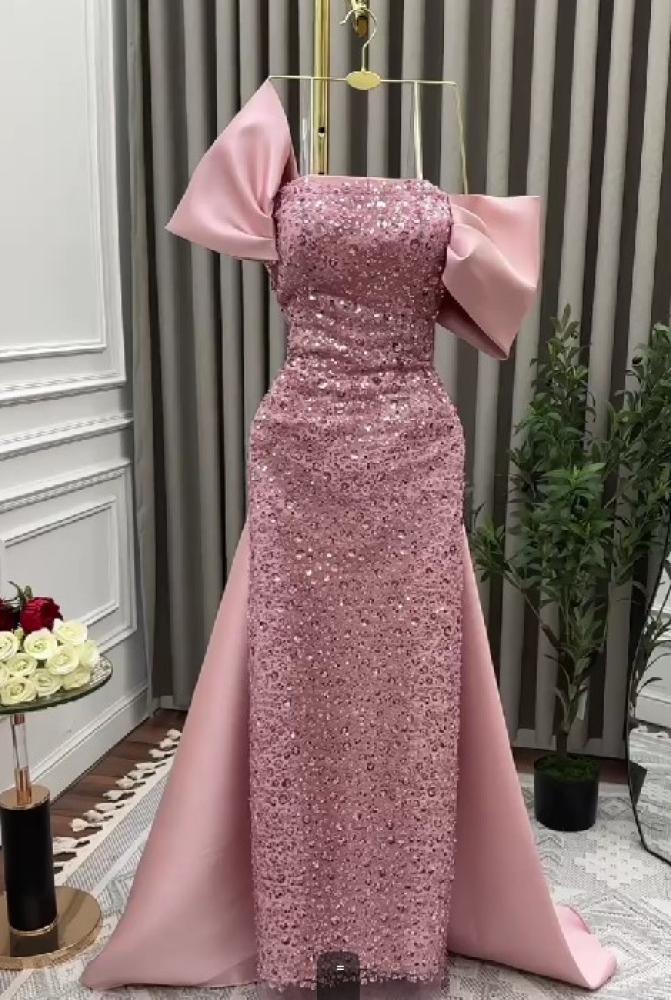 Elegant evening dress, emerald green, pink, navy blue, material Mikado, embroidery, beads, MN