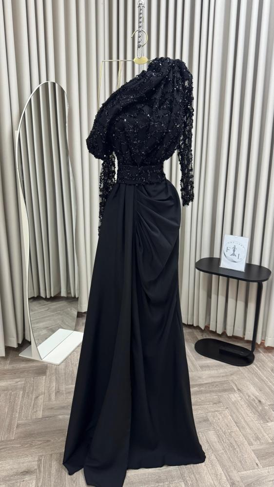 Evening dress black color Barbie hand embroidery from Jewel store FR
