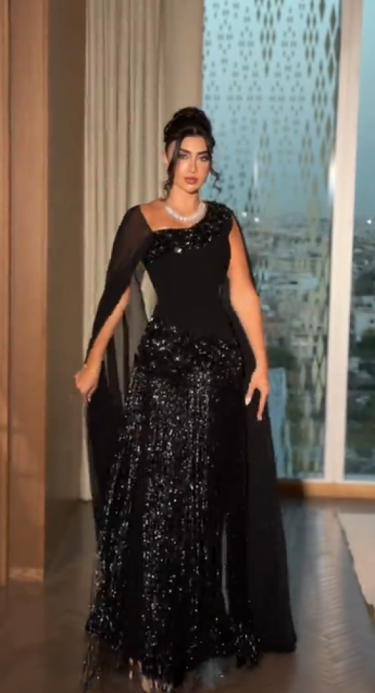 فستان سهره اللون اسود باربي جورجيت +هدب لمعه تطريز يدوي من متجر جوهرهMN LA