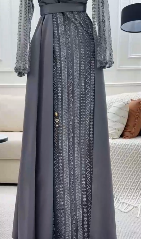 Evening dress, colors gray and navy, material chiffon, cost, question, evening MN