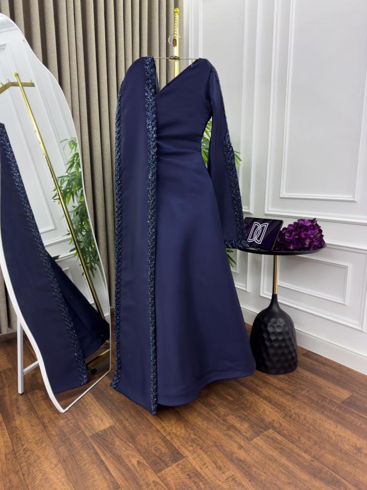 Evening dress Mikado embroidery color navy