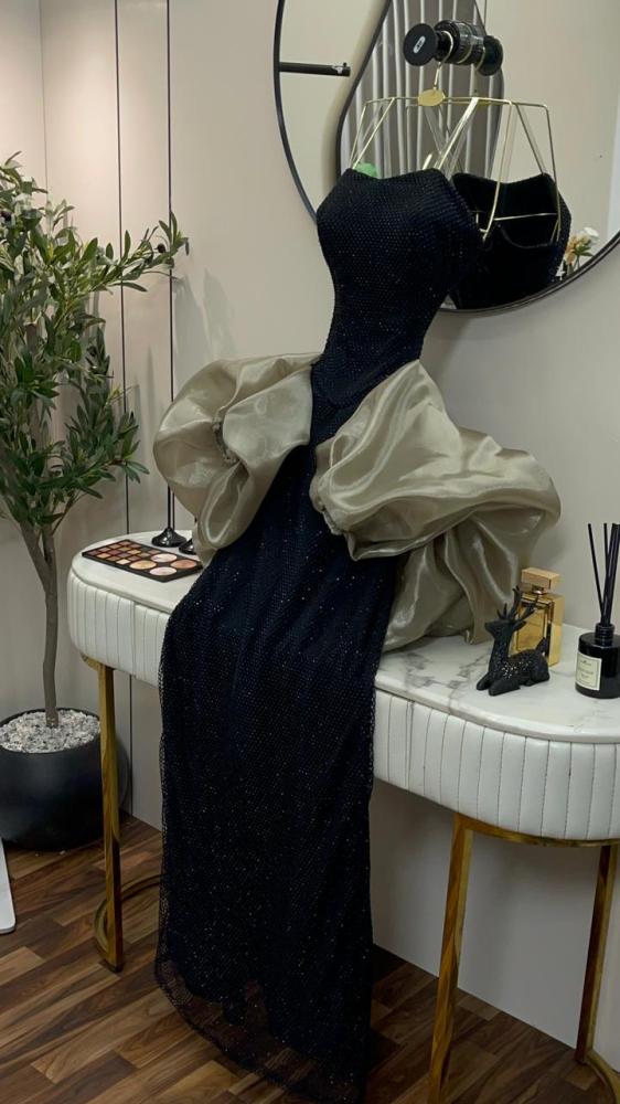 Evening dress black color mesh and zircon stones from Jewel store MN