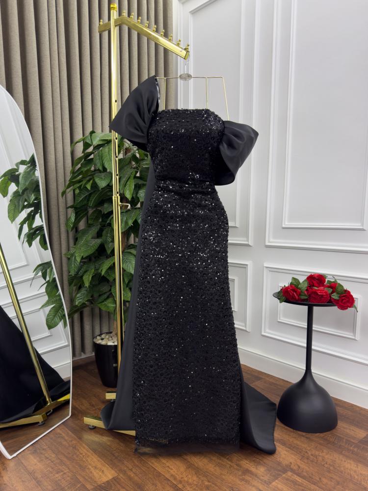 Elegant evening dress, emerald green, pink, navy blue, material Mikado, embroidery, beads, MN