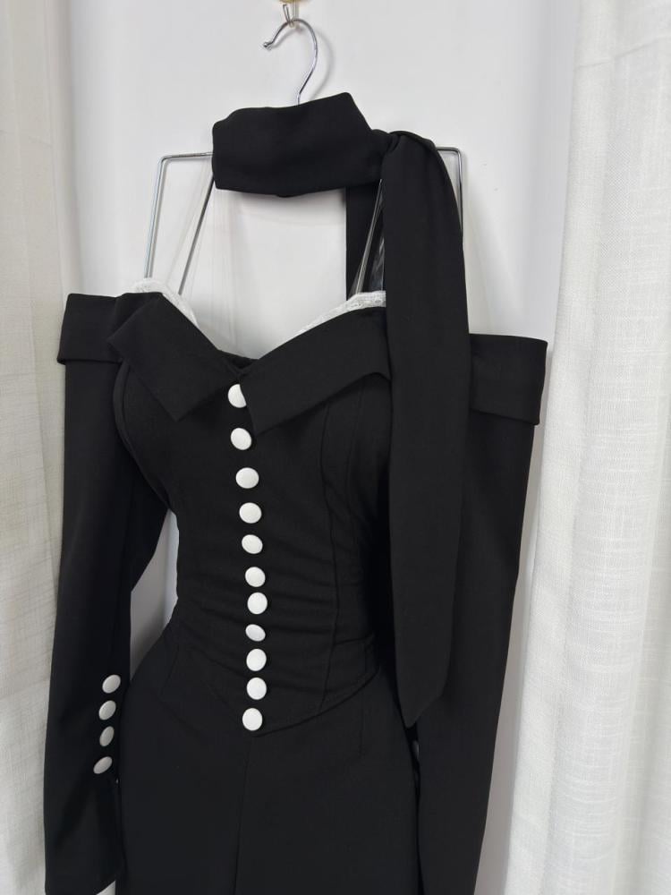 Jumpsuit crepe stretch shawl crepe front buttons handmade original side zipper original round nickel buttons and back drawstring black color from Jewel NW store