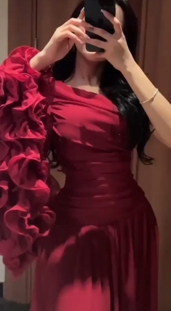 فستان سهره اللون   ليموني برغندي شيفون كلوش  من متجر  جوهره D