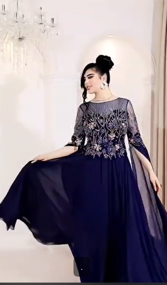 فستان سهره اللون اسود كحلي عودي    نوع القماش  شيفون  فصوص كمبيوتر   من متجر جوهره  X D