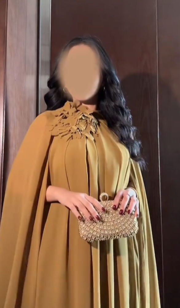 فستان سهره  اللون زيتي   الخامه   شيفون جورجيات من متجر  جوهره LF