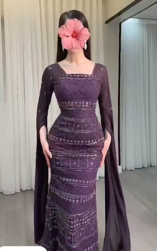 فستان سهره  اللون ليلكي الخامه كلفه شك سهره  اكمام جورجيت طويله من  متجر جوهره MA