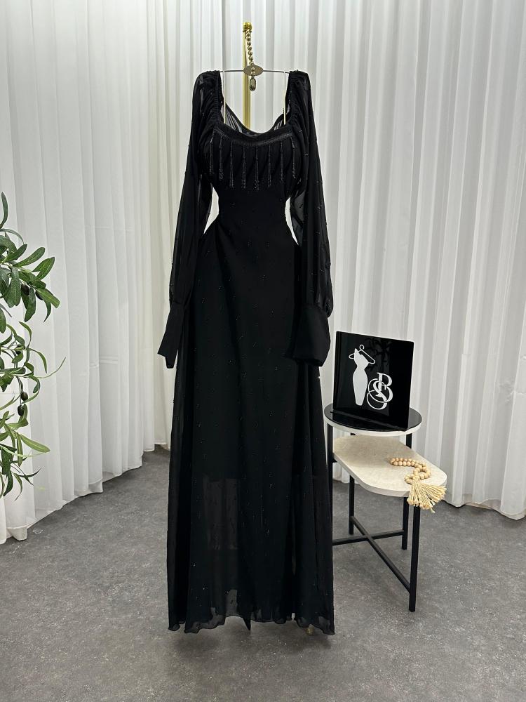 Evening dress black color fabric: chiffon hand embroidery elegant from Jewel BS store
