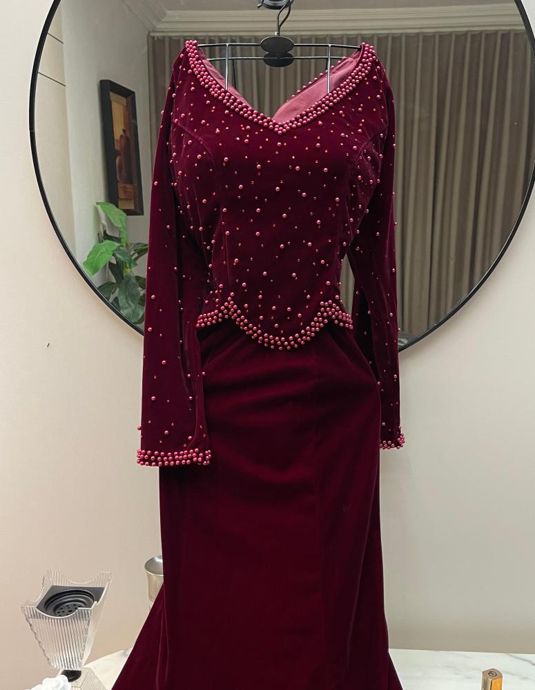Black evening dress with a high neckline and long sleeves from Joha Store JO